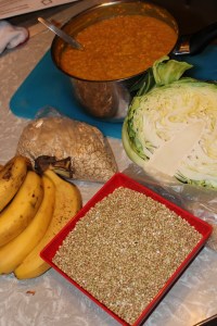 The grocery total (note dahl only part cooked at this pointed).